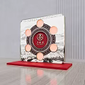 Liding Tea Themed Photo Check In Spot With Circular Decorations Red Base And Striped Wall