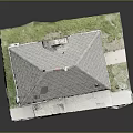 Stone Building Model With Gray Roof Stone Walls And Door On White Platform