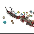 Decorative Branch Vase Arrangement With Red Flowers White Deer And Colorful Spherical Decorations