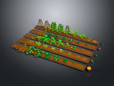 Tiered Garden Beds Landscape With Layered Plants Vines Growing Vegetables And Pumpkin 3d model