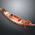 Traditional Wooden Water Transport Boat With Oars And Classic Structure