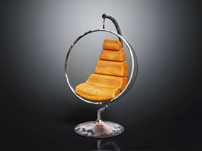Modern Round Metal Frame Swing Chair With Orange Layered Cushion And Silver Base Design 3d model