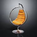 Modern Round Metal Frame Swing Chair With Orange Layered Cushion And Silver Base Design