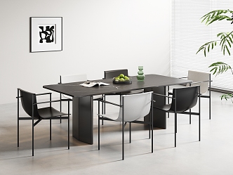 Modern Dining Table and Chair Combination Dining Table and Chair Combination Minimalist Dining Table and Chair Rectangular Dining Table and Chair Marble Dining Table Leather Dining Chair Multi-Person Dining Table and Chair 3d model