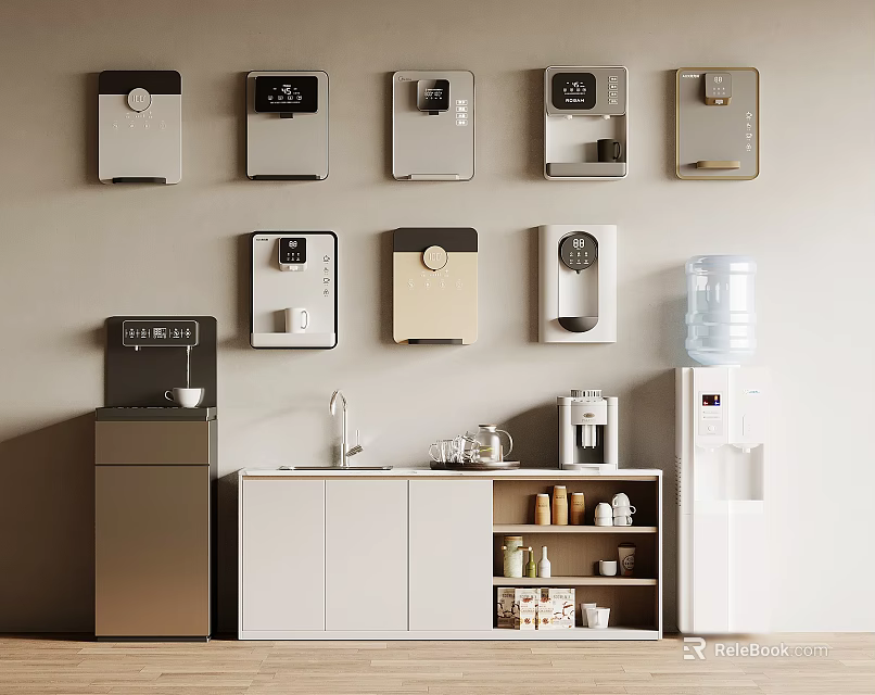 Modern Home Interior With Diverse Daily Use Appliances And Cabinets 3d model 