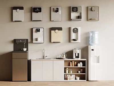 Modern Home Interior With Diverse Daily Use Appliances And Cabinets 3d model