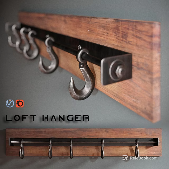 Loft Style Entryway Hallway With Wooden Board And Metal Hooks Design 3d model 