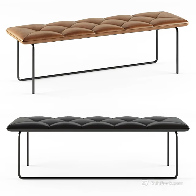 Leather Upholstered Bench with Brown and Black Cushion Modern Metal Legs Design 3d model 