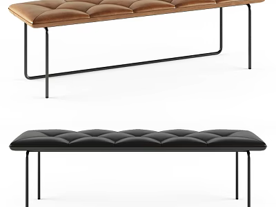 Leather Upholstered Bench with Brown and Black Cushion Modern Metal Legs Design 3d model