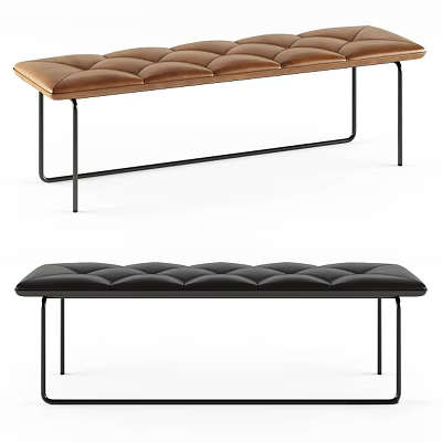 Leather Upholstered Bench with Brown and Black Cushion Modern Metal Legs Design 3d model