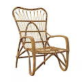 Natural Rattan Leisure Chair With Handwoven Backrest And Armrest For Indoor Outdoor Relaxation