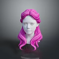 Detailed 3D Character Head Model Featuring Pink Long Hair And White Face Design