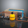 Water Treatment System With Pool Yellow Tank Pump Pipes And Control Box 3d model
