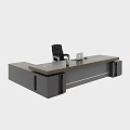 Modern Office Desk And Chair Set With Dark Wood Top Gray Base And Black Chair
