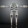 Humanoid Mechanical Robot With Extended Arms Green Accents And Metallic Body