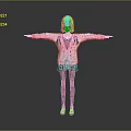 3D Human Character Model With Red Hair White Jacket Black Shorts And Brown Sandals