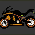 Black and Orange Striped Sporty Motorcycle with White Windshield Orange Rims and Black Seat