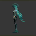 Fantasy Female Character In Green Outfit With Hat And Sword Design