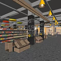 Modern Supermarket Interior With Snack Drinks Sections Wooden Shelves And Bright Lighting