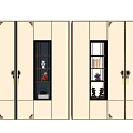 Chinese Style Decorative Cabinet With Mirrored Doors Golden Accents And Decorative Items