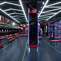 Modern Gym Interior With Fitness Equipment Red Accents And Neon Lighting