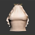 Pink Women's Fashion Top With High Neck Ruffled Details And Golden Trim
