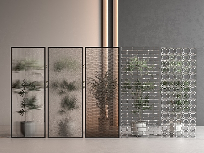 Modern glass brick partition 3d model