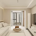 Modern Living And Dining Room Interior With White Sofa Coffee Table Bar Counter And Stools