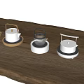 Stylish Tea Set Collection With Various Designs Displayed On Wooden Table 3d model