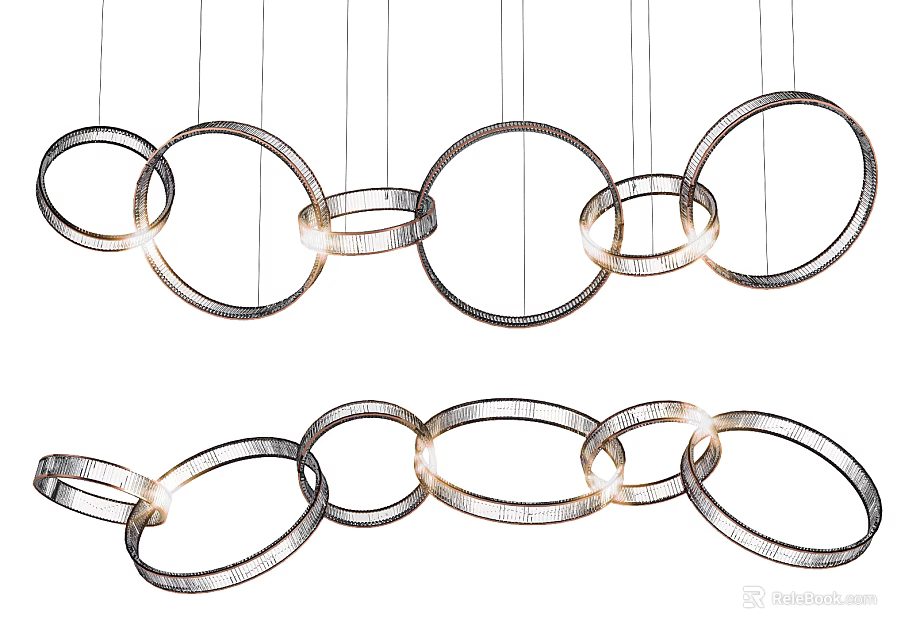 Modern Circular Chandelier Design With Interconnected Metallic Rings For Interior Lighting 3d model 