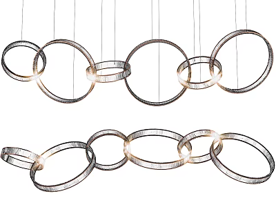 Modern Circular Chandelier Design With Interconnected Metallic Rings For Interior Lighting 3d model