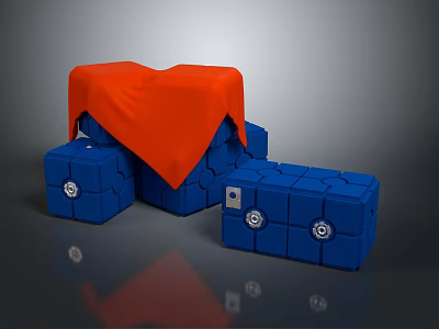 Blue Blocks Arrangement With Red Cloth Covering And White Symbols 3d model