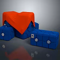 Blue Blocks Arrangement With Red Cloth Covering And White Symbols