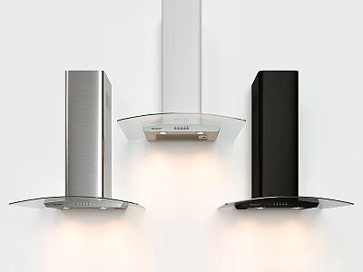 Different Types of Modern Kitchen Range Hoods with Stainless Steel and Black Glass Designs 3d model