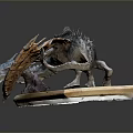 Artistic Dragon Character Sculpture With Detailed Textured Wings Lying On Book Platform