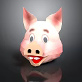 Cute Pink Pig Head 3D Polygonal Model With Open Mouth And Teeth On Dark Background