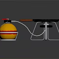 Cooking Equipment Set Including Yellow Container Red Lid And Black Frying Pan On Metal Stand