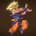 Anime Super Saiyan Sculpture Featuring Golden Hair Muscular Build Battle Stance Orange Pants Blue Wristbands