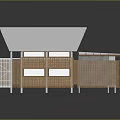 Cartoon Style House with Wooden Structure White Roof Lattice Windows and Open Porch