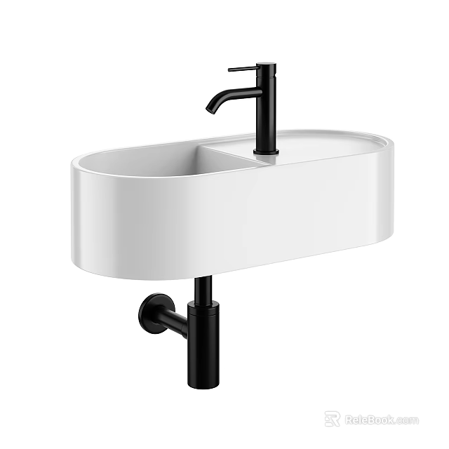Modern White Wall Mounted Washbasin With Black Faucet And Sleek Design 3d model 