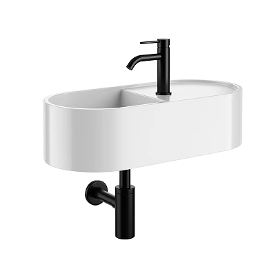 Modern White Wall Mounted Washbasin With Black Faucet And Sleek Design 3d model