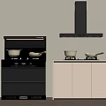 Modern range hood integrated stove combination 3d model