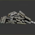 Pile Of Old Weathered Bricks With Broken Edges And Stained Surfaces