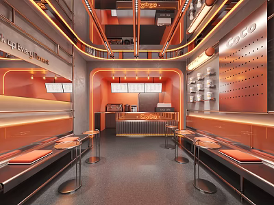 Modern Bubble Tea Shop Interior With Cozy Seating Bar Counter And Warm Lights 3d model