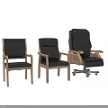 Three Different Design Leisure Chairs With Wooden Frame Black Cushion And Swivel Wheels