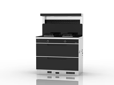 Modern Black And White Integrated Kitchen Appliance With Cooktop Range Hood And Storage Drawers 3d model