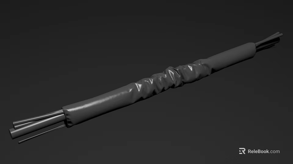 Grey Tactical Baton Weapon With Wrapped Grip And Textured Surface Design 3d model 