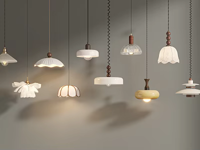 Various Stylish Pendant Lights With Unique Shade Designs And Hanging Details 3d model
