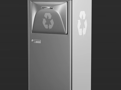 Public Recycling Trash Can With Silver Body And Recycle Symbol Design 3d model
