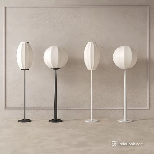 Modern Minimalist Floor Lamps With Black And White Bases And Different Shade Designs 3d model 